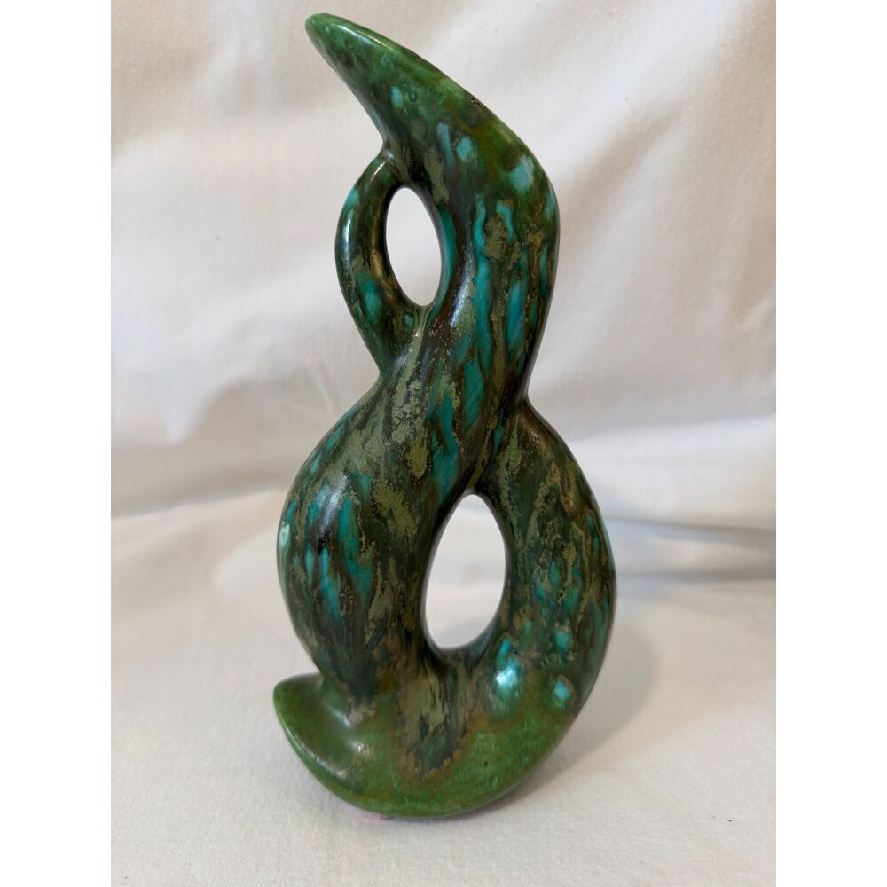 VTG MID-Century MODERN ABSTRACT GREEN  Turquoise  Brown Drip  VASE 10 Inch